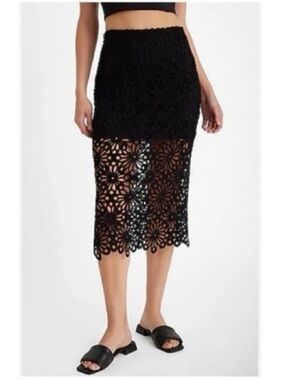 Express Black Crochet Floral Midi Skirt SIZE 8 NWT